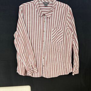 Nautica Women’s Red and White Striped Button Down Shirt